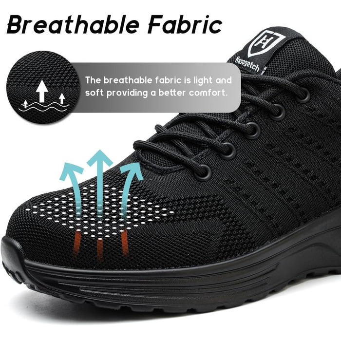 Легкі робочі черевики для чоловіків та жінок. Безпечні, спортивні, з металевим носком. Дихаючі робочі черевики, чорного кольору, розмір 42 EU.