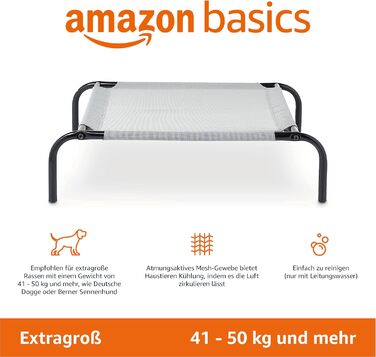 Amazon Basics Elevated Dog Pet Bed, Gray, Size 130 x W 80 x H 19 cm (XL)