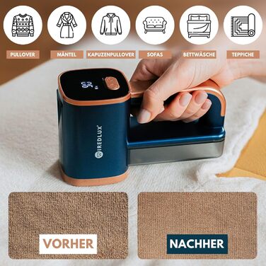 Електричний машинка для видалення катишків WiredLux для одягу та меблів, LED-підсвітка, 3 швидкості, 6-лезова, USB-зарядка, графітово-сірий/мідний, кобальтово-синій/мідний