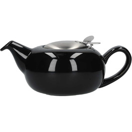LONDON POTTERY Pebble Teapot with infuser for loose tea, stoneware, (4 Cup (1 Litre), Black Glossy)