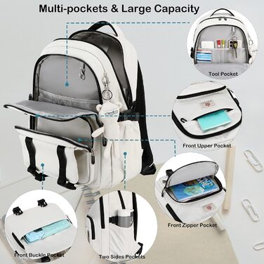 Шкільний рюкзак для підлітків, дівчаток, студентів. Великий, 39.6 см (15.6 дюймів), відділення для ноутбука, антикрадійний, бежевий