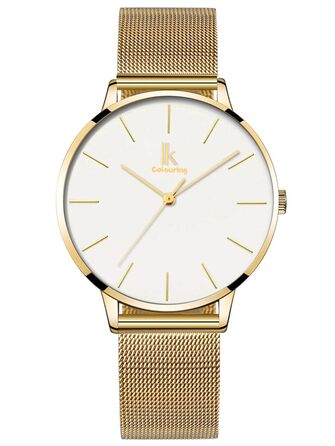 Жіночий годинник Alienwork IK Minimalist: ультратонкий, сітчатий ремінець (золотий / білий / золотий сітчастий ремінець)