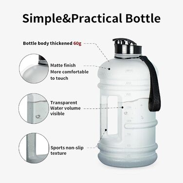 TOOFEEL Water Bottle 2L - 2 Liter Water Bottle BPA Free, Large Bottle, Reusable Sport Water Bottle with Marked Measurements, Gym Water Bottle - (Matte Clear Water Jug, 2200 ml)
