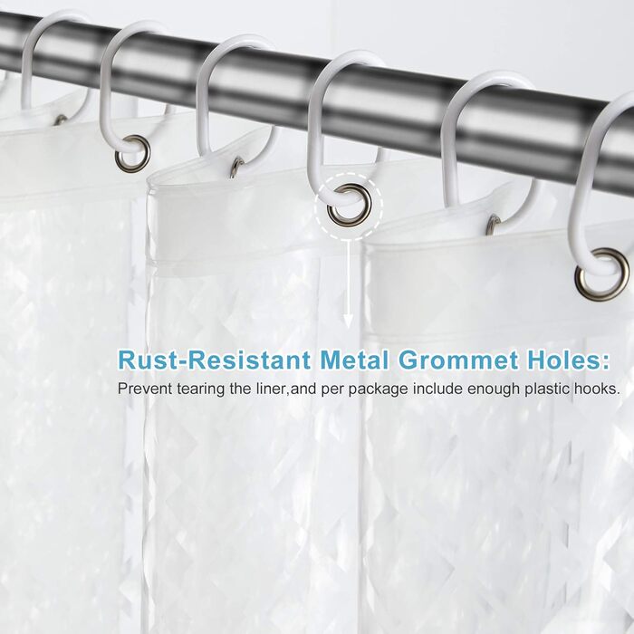 Шторка для душу Furlinic Anti-Schimmel, водонепроникна, прозора, EVA, 120x180 см, 3D ефект ромбу, 8 прищіпок, з камінням