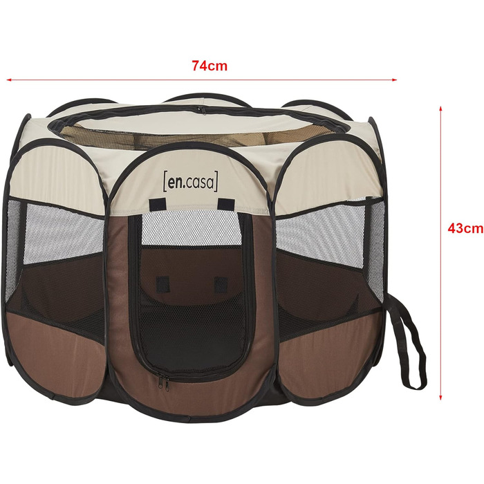 Вольєр для собак en.casa Telford 43x74x74 см, Pop Up, для дому та вулиці, коричневий/кремовий