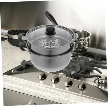 Нержавіюча каструля для приготування супу з товстим дном та вставкою для приготування на пару, сумісна з газовими та електричними плитами