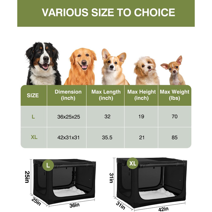 Складана переносна собача будка для собак середніх та великих порід, 106.7 см, з 4 дверцятами, чорна, з сумкою для зберігання, 106*78*78 см
