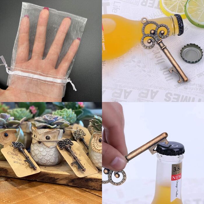 50-Piece Bottle Opener Favors, Clear Bag, Wedding Favors, Antique Rustic Party Decoration (Bronze)