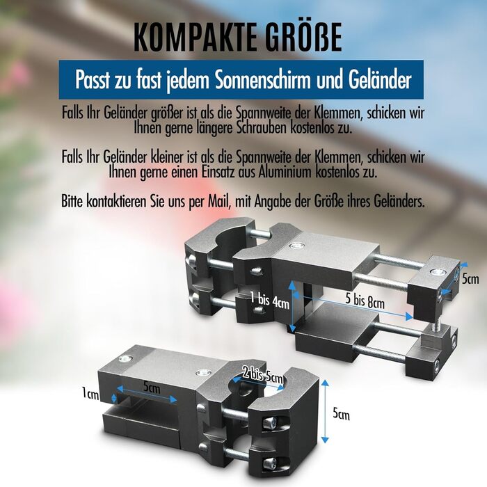 KD-TECH Stable Parasol Holder - Parasol Stand for Balcony Square Railings - Secure Parasol Attachment Without Drilling