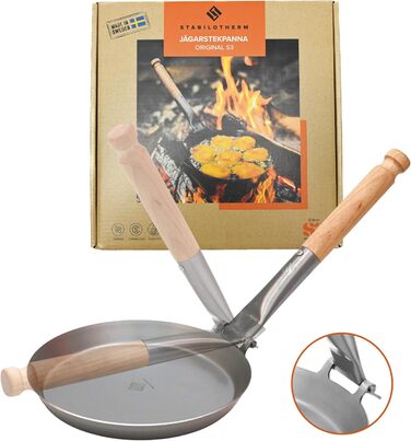 Stabilotherm Jägerpfanne with wooden folding handle | for outdoor cooking & frying over an open fire or grill