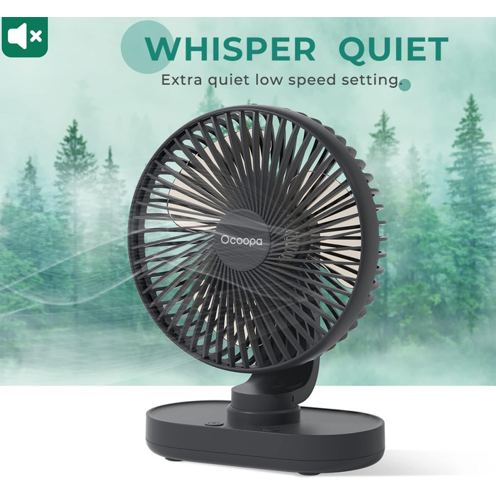 Вентилятор OCOOPA Rotateair: портативний, акумуляторний, 16.5 см, 4 швидкості, тихий (30dB), для дому, офісу, кемпінгу, чорний