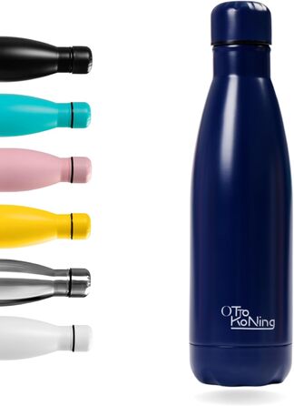 Термос-пляшка з нержавіючої сталі Otto Koning - двостінна вакуумна ізольована термопляшка. Зберігає напої холодними до 24 годин та гарячими до 12 годин. Безпечна, BPA-free (Морська синя, 500 мл)