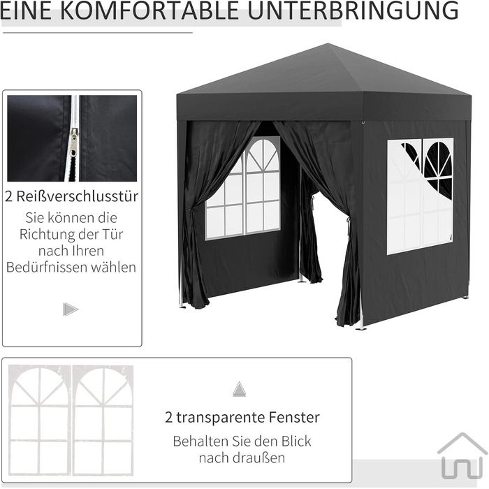Outsunny 2x2m (6.5x6.5ft) Waterproof Pavilion, Pop-up Folding Canopy with 4 Side Walls, Drainage Holes in Windows, Foldable Party Tent UV 30+, Garden Tent with Carry Bag, Garden Pavilion for Patio, White (Black)