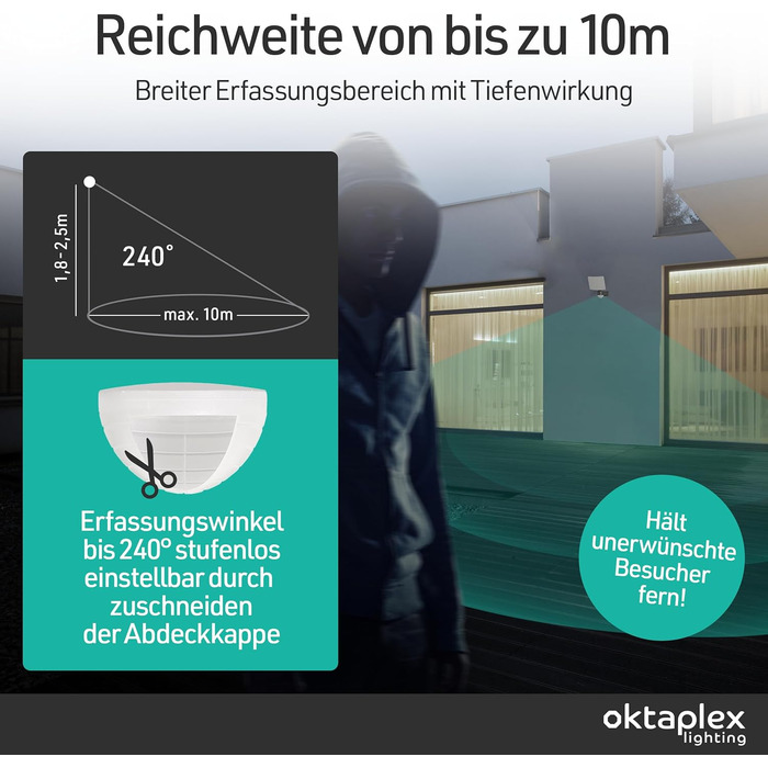 LED прожектор настінний з датчиком руху Oktaplex Cali Motion 30W, IP65, антрацит, 3000K, з функцією Master