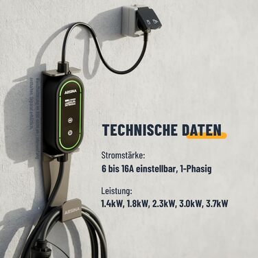 Кабель для зарядки електромобілів ABSINA Typ 2 Schuko, 3.7kW, 16A, 6м, IP67 (для i3, e-Up, ID.3, ID.4, Zoe, fortwo, Kona)