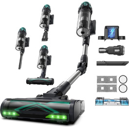 Бездротовий пилосос Vexilar V15Max з функцією миття підлоги, 60KPa/600W/60хв, гнучкий шланг, док-станція, GreenEye, насадка для твердих підлог та шерсті тварин, об'єм 1,5л, для килимів та шерсті тварин, колір: блакитний