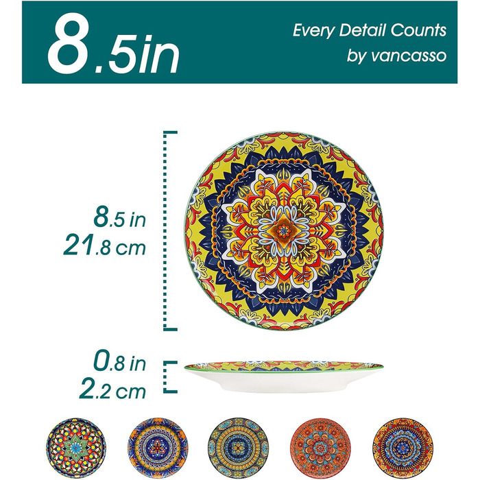 Набір посуду з порцеляни Vancasso 18-Piece для 6 осіб (6 великих тарілок, 6 десертних тарілок, 6 салатників), Boho серія KRVI