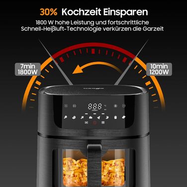 Iceagle Hot Air Fryer XXL Air Fryer 9L - Hot Air Fryer with Large Viewing Window | Oil-Free Air Fryer with Digital LED Touchscreen, 8 Programs, Shake Mode, 1800W, 9L Recipe Book with Window