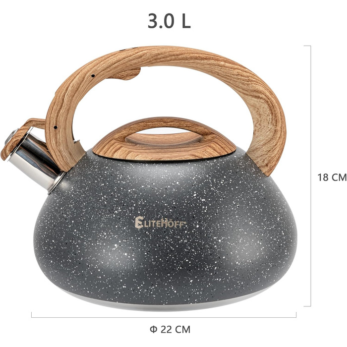Чайник Induktion EliteHoff 3L з нержавіючої сталі з автоматичним свистком, сірий (E-5111)