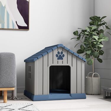 Будка для собак PawHut Outdoor з водонепроникного поліпропілену, вентильована, легка у збірці, сірого кольору