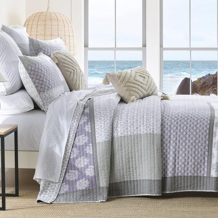 Комплект постільної білизни Finlonte Quilt Twin (1.5) з бавовни, блакитно-сіро-білий, легкий, двосторонній, для всіх сезонів, 2-х частинний (178x218 см)