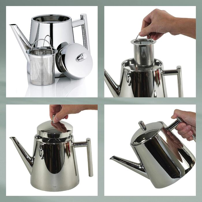 Kela Teapot with infuser, stainless steel teapot ANCONA, teapot for loose leaf tea and tea bags, tea maker, silver (0.9 L)