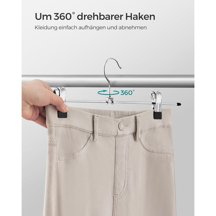 Набір вішалок для штанів SONGMICS (20 шт.), 40 см, чорно-срібні, з регульованими кліпсами