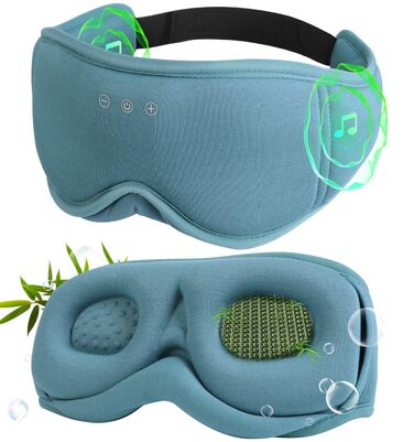 Маска для сну з навушниками Bluetooth Dolida, 3D бамбукова маска для очей з мікрофоном для жінок та чоловіків, зручна для сну на боці (Сіро-блакитна)