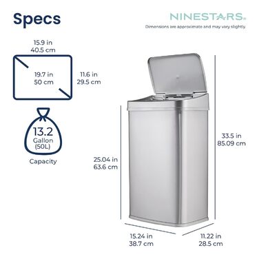 Сміттєвий бак сенсорний автоматичний Ninestars DZT-50-28SL, 13 літрів, срібний обід