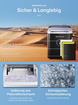 NORTHCLAN Ice Maker - 14kg Daily Production, 6-Minute Cycle, Quiet Operation, 2L Water Tank, 1.5kg Storage, Infrared Sensor, Black