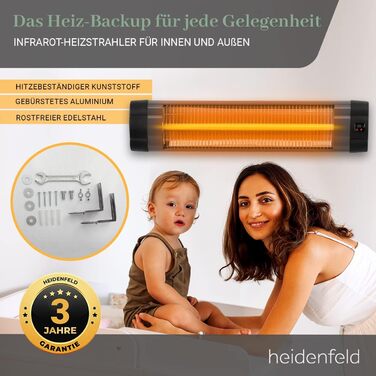 Інфрачервовий обігрівач Heidenfeld IH100 | 3 роки гарантії, 2500 Вт, з пульт, штатив, захисний чохол, для тераси, інфрачервоний, обігрівач для тераси