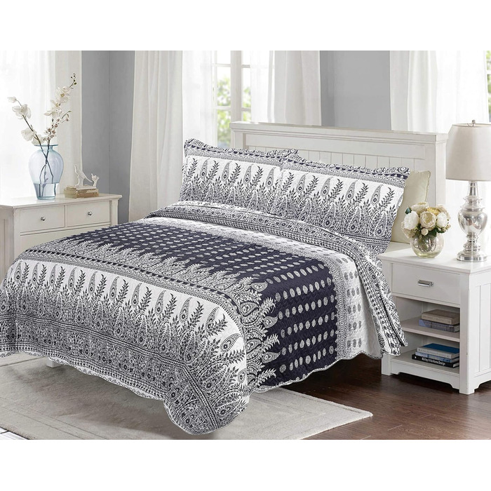 Літній комплект постільної білизни Marina Decoration з покривалом та двома наволочками, візерунок «Квіткові гілки», розмір King