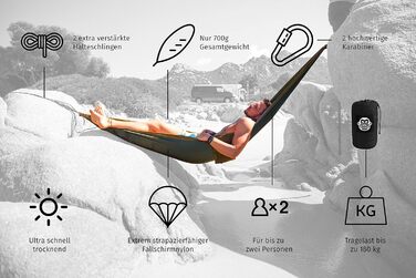 Ultralight Hammock including Carabiners & Heavy-Duty Straps (holds up to 220 kg, 275 x 140 cm) – ideal for camping, outdoor activities, trekking & as a travel hammock (Turquoise/Orange)