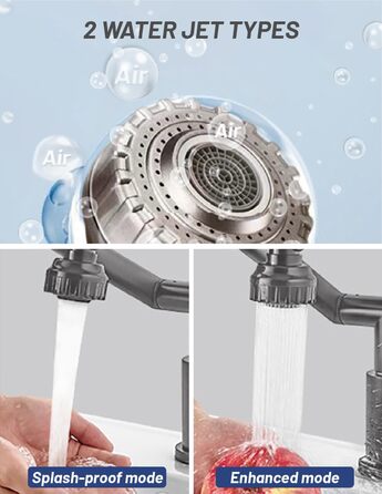 Кухонний змішувач Vorfenster з поворотним гусаком 1080°, 2 режими струменя, нержавіюча сталь, для кухні/ванної кімнати