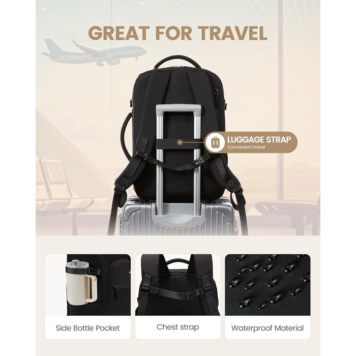 Чорний жіночий рюкзак LOVEVOOK 50L для подорожей, авіаперельотів та роботи, 17 дюймів