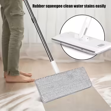 MASTERTOP Floor Wiper Set with Bucket, Microfiber Mop Set with 10 Mop Pads, 2-in-1 Bucket with Wrench, Mop with Wringing Function for All Types of Floors (White)