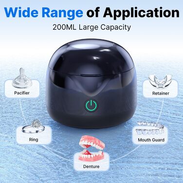 Ультразвукова мийка для ювелірних виробів та зубних протезів, 45000 Гц, 25 Вт, 200 мл, чорна