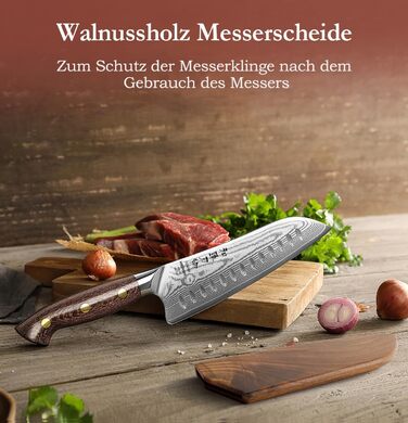 HEZHEN 21см ніж шеф-кухаря з дамаської сталі, 67 шарів, професійний кухонний ніж з дерев'яною піхвою, Full Tang ручка з Micarta