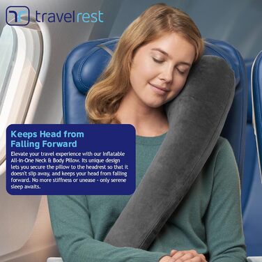 Travelrest® All-IN-ONE Premium Travel Pillow/Neck Pillow – washable plush cover with memory foam – ideal for airplanes, cars, trains, office naps (rolls up small)