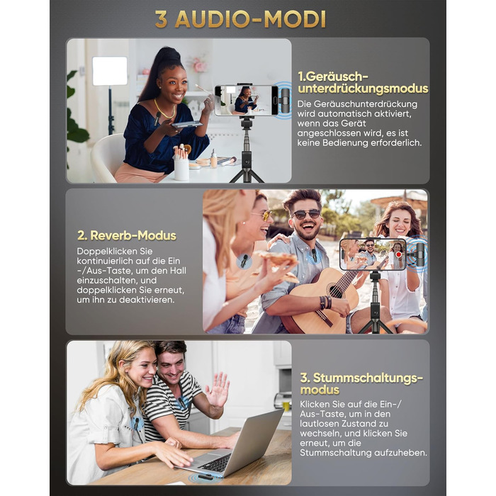 Беспроводной петличный микрофон XZ-K5 для iPhone/iPad/Android/Laptop с шумоподавлением (2 шт.)