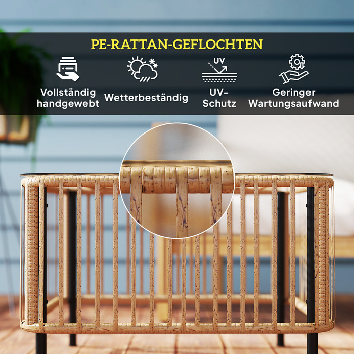 Столик Outsunny з ротангу Polyrattan, 65 x 65 x 43 см, стійкий до погодних умов, квадратний столик для тераси, журнальний столик для балкону, садові меблі для саду, тераси, балкону, з натуральним деревом | Aosom