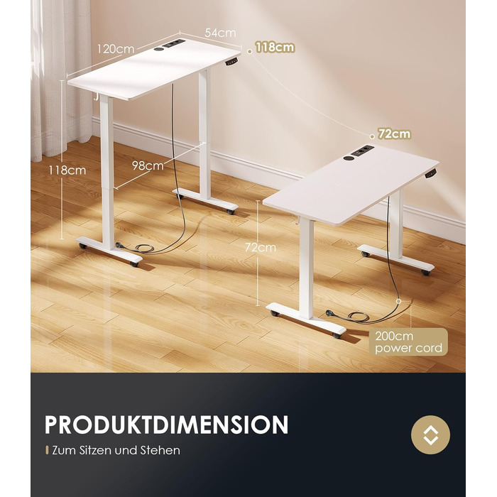 OffiGo Electric Standing Desk with USB Ports - Adjustable Height Desk, Memory Function, 160cm Width, White - Office & Home Desk