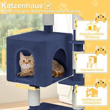 Кігтеточка для котів Blaugrau велика 133.5 см з платформами, гамаком та корзиною. Багатоповерхова кігтеточка-будиночок з ігровими можливостями