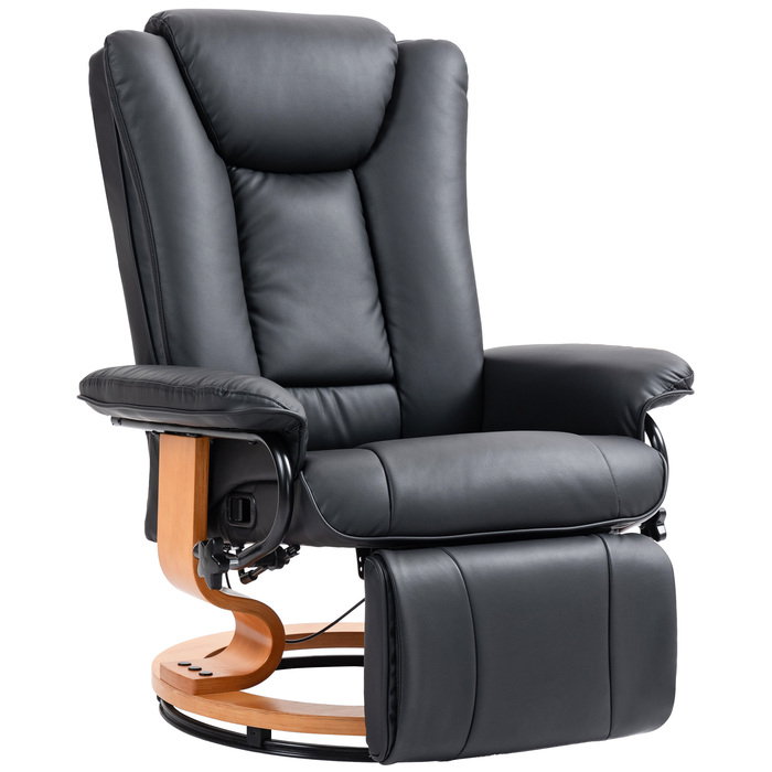 HOMCOM Recliner Chair, Swivel TV Chair with Reclining Function and Footrest, Holds up to 150 kg (220 lbs), Faux Leather TV Chair in Black for Living Room