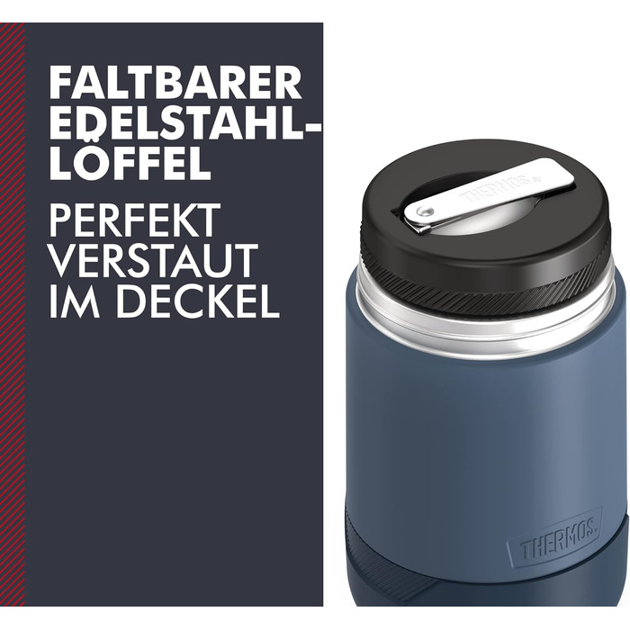 Thermos GUARDIAN Food Jar 0.50 l, lake blue, 500 ml food container blue, stainless steel, with spoon, Bonus Bowl for cereal, toppings, absolutely leakproof, leak-proof 500 ml with spoon Lake Blue Mat