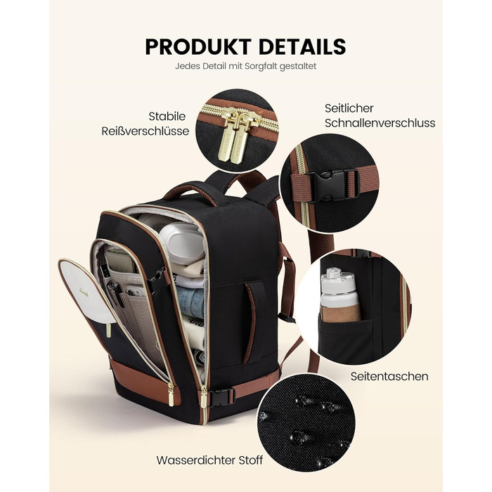 Рюкзак ручної поклажі LOVEVOOK 45x36x20, 32L для Ryanair, Eurowings, Wizz Air (40x30x20cm, зелений+бежевий)