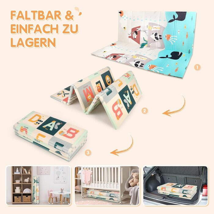 Дитячий килимок для повзання Dripex 150x180x1.5 см, двосторонній, водонепроникний, BPA-free, портативний, для малюків з народження