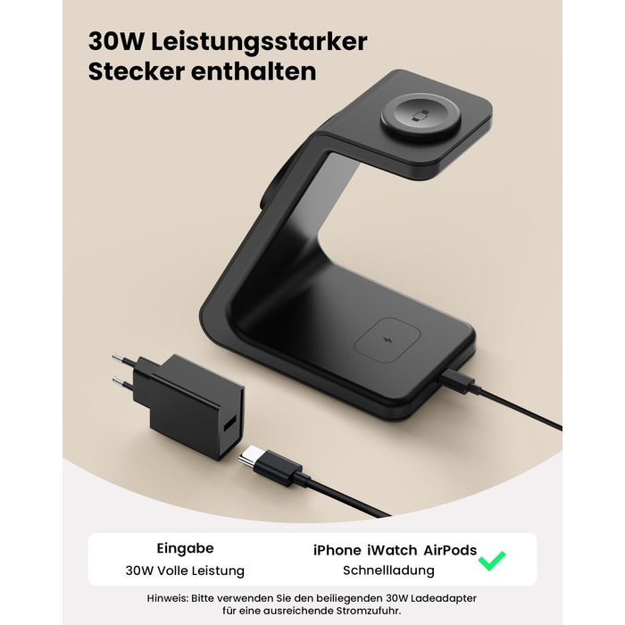 Зарядний пристрій GEEKERA 3 в 1 з підтримкою Qi2, 15W, для iPhone, Apple Watch, AirPods, чорний