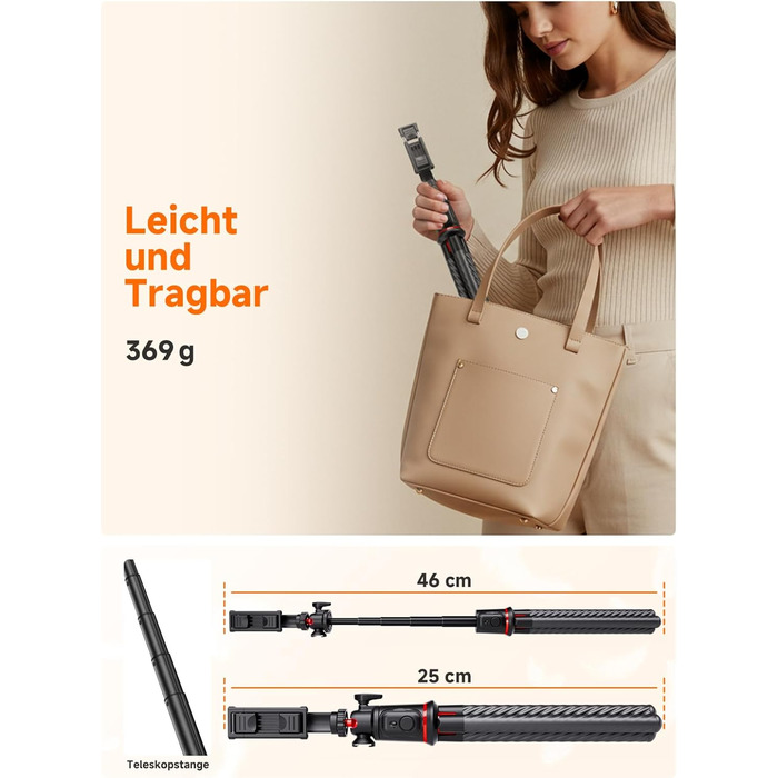 Штатив для смартфона Rollei з автоматичним відстеженням обличчя та стабілізацією відео, 360° для TikTok Live Streaming, вбудований акумулятор, гнучкий трипод