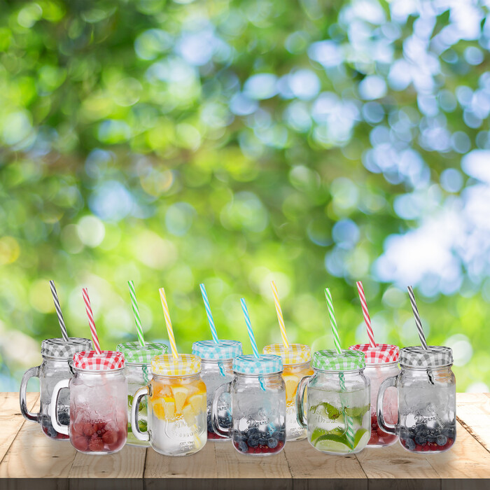 Relaxdays Set of 10 Colorful Drinking Glasses with Lids
